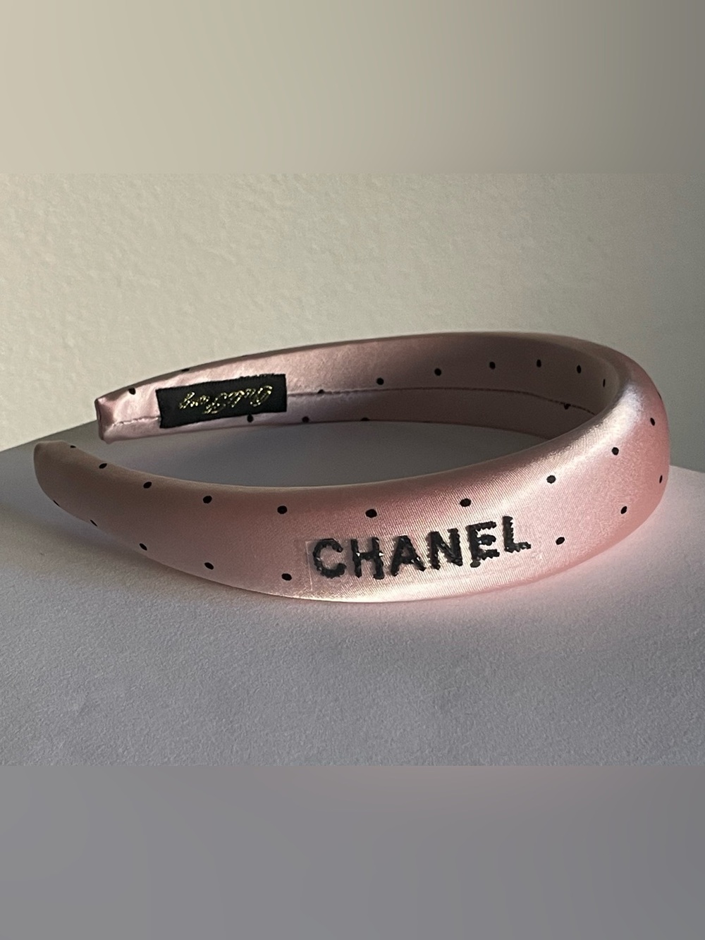Cute Pink headband w black Polka Dots, Padded Headband